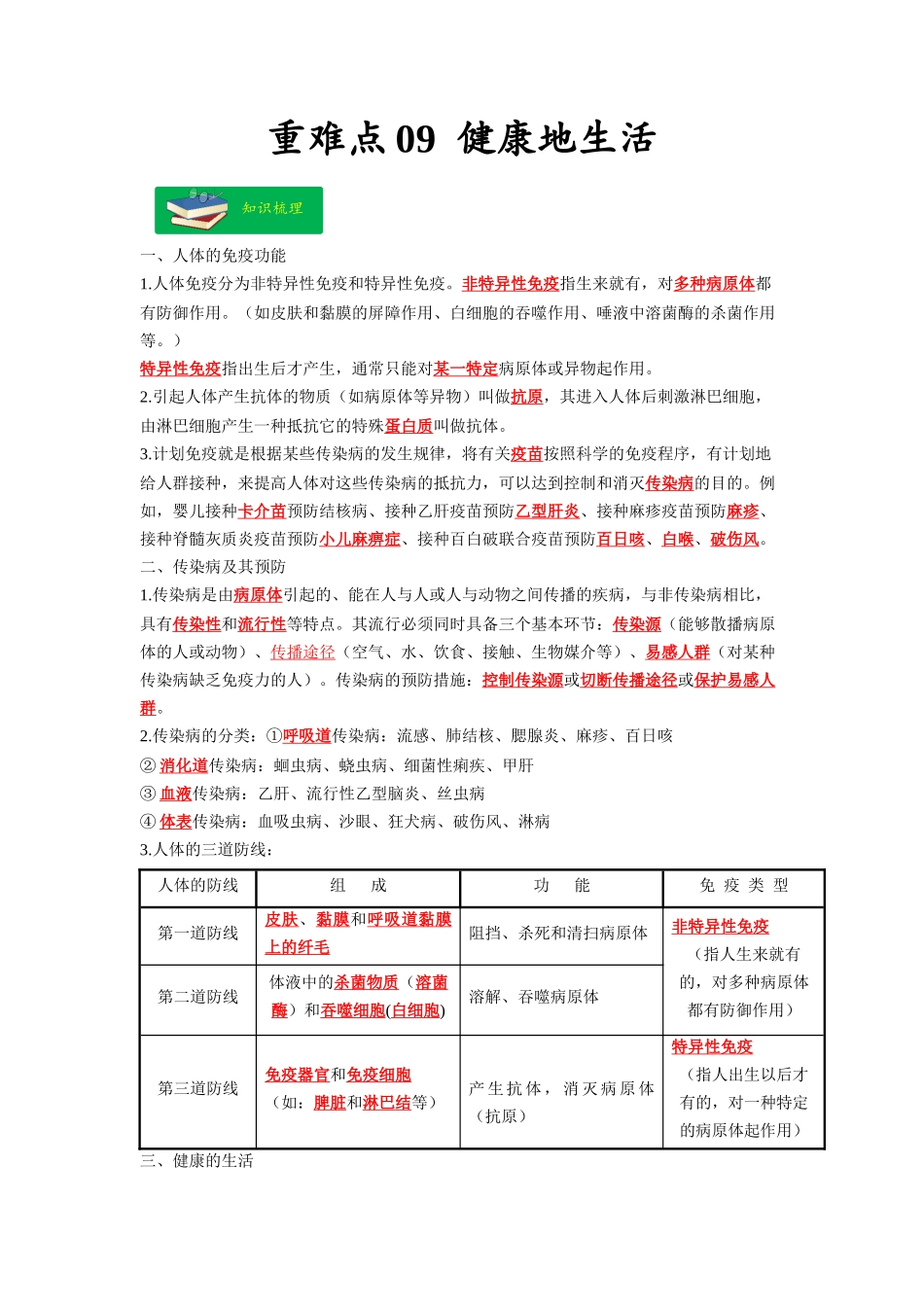 重难点09 健康地生活 -2023年中考生物【热点·重点·难点】专练（全国通用）（解析版）.docx_第1页