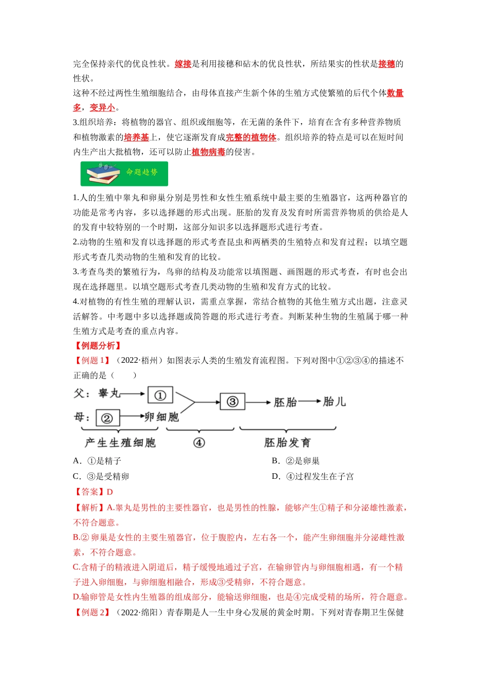 重难点07 生物的生殖、发育与遗传变异（一） -2023年中考生物【热点·重点·难点】专练（全国通用）（解析版）.docx_第2页