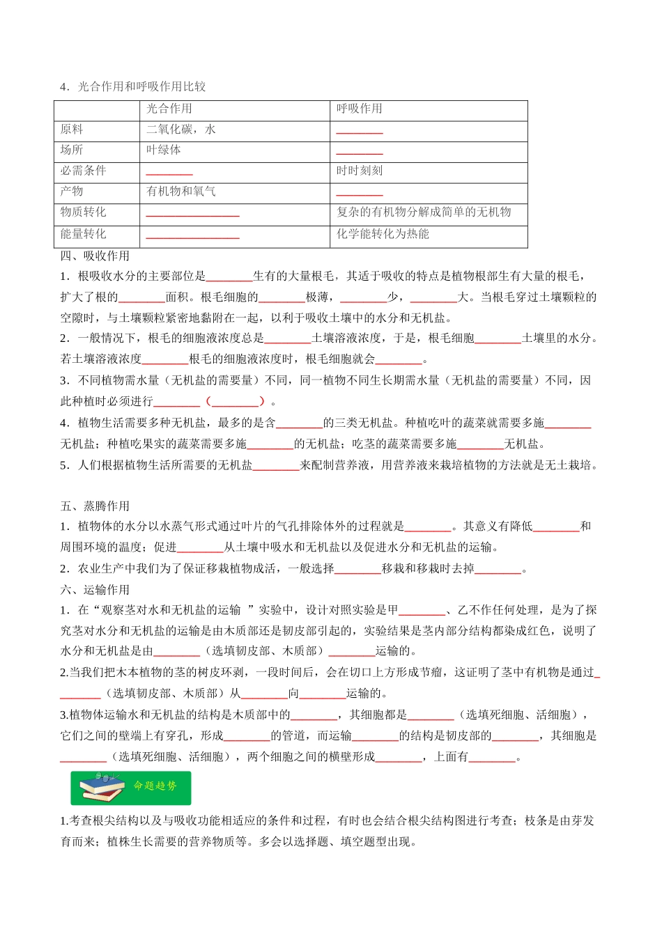 重难点04 生物圈中的绿色植物（一）-2023年中考生物【热点·重点·难点】专练（全国通用）（原卷版）.docx_第2页