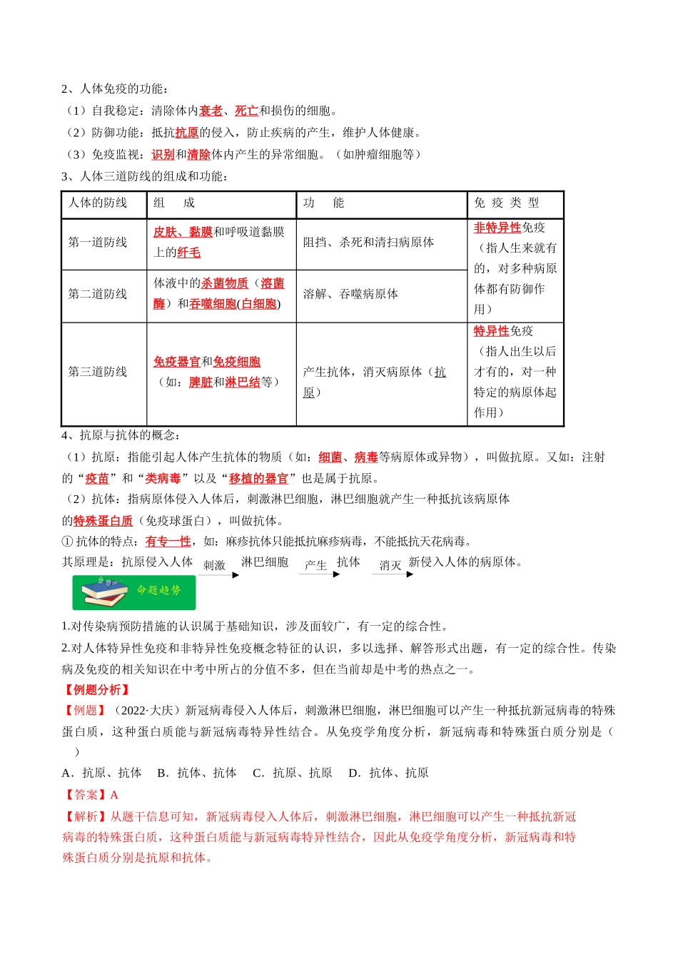 热点02 传染病及免疫-2023年中考生物【热点·重点·难点】专练（全国通用）（解析版）.docx_第2页