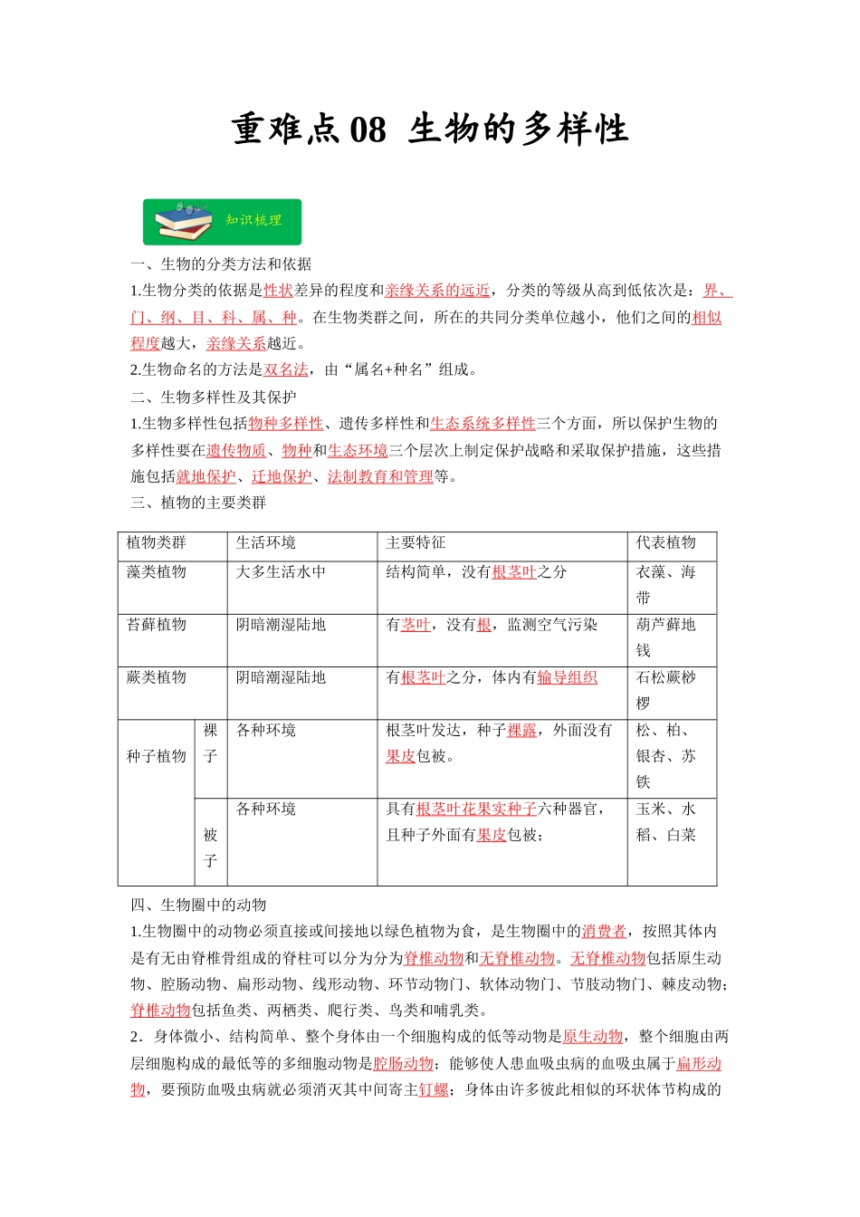 重难点08 生物的多样性 -2023年中考生物【热点·重点·难点】专练（全国通用）（解析版） (1).docx_第1页