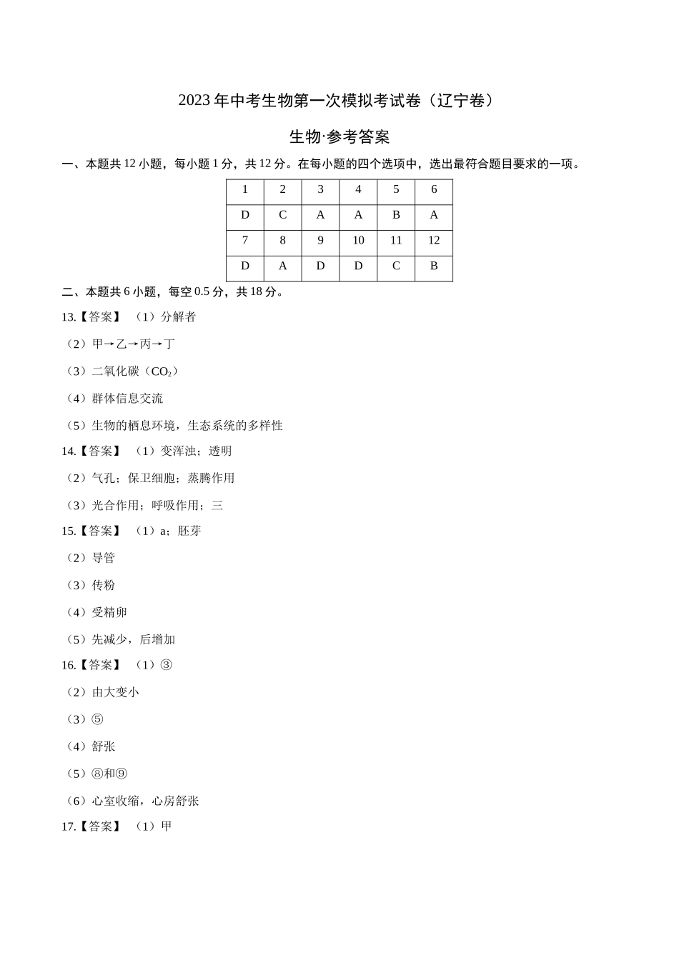 生物（辽宁卷）（参考答案）.docx_第1页