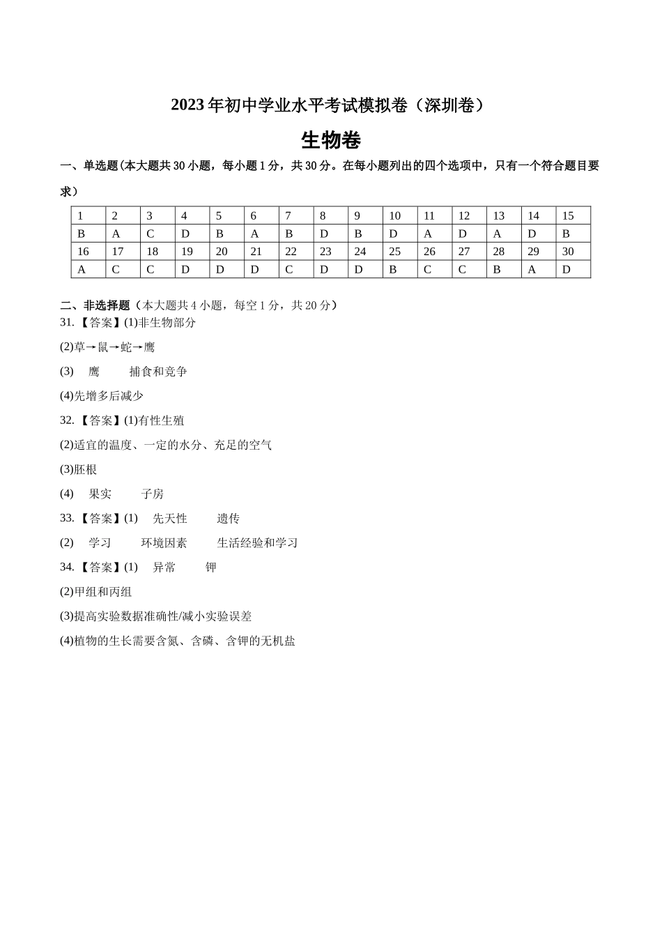 生物（广东深圳卷）（参考答案）.docx_第1页