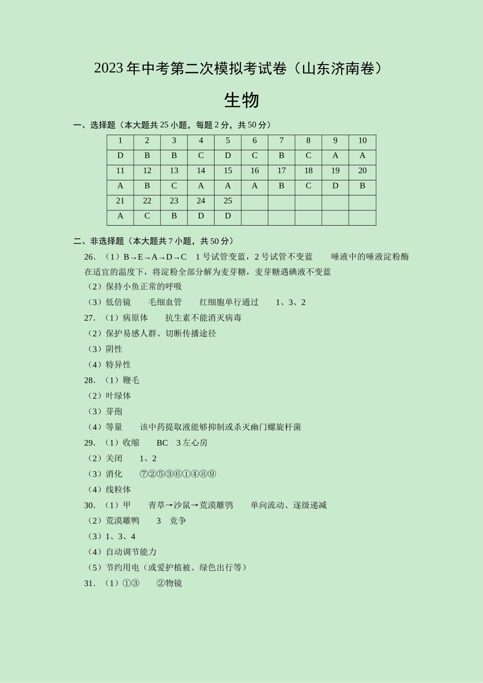 生物（山东济南卷）（参考答案）.docx_第1页