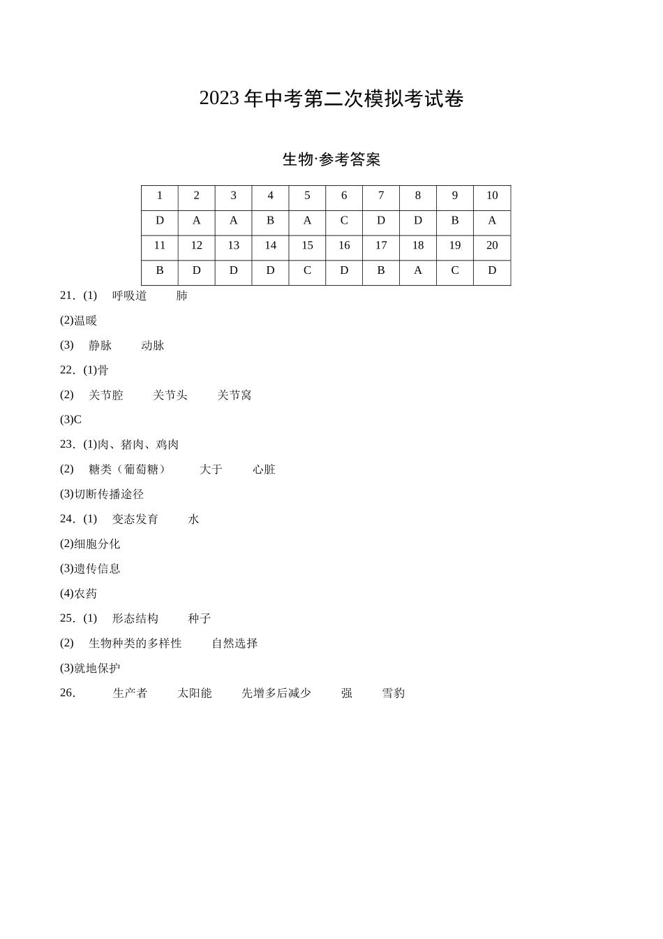 生物（甘肃卷）（参考答案）.docx_第1页