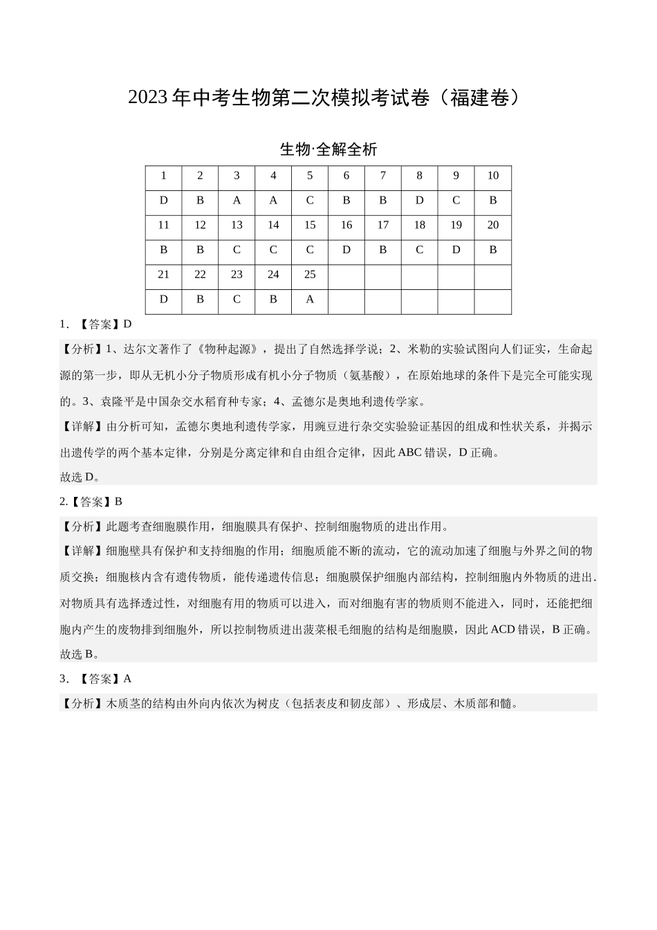 生物（福建卷）（全解全析） (1).docx_第1页