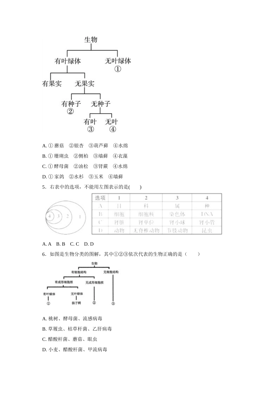 中考生物会考复习专项训练22：根据生物的特征进行分类（基础版，含详解）.docx_第2页