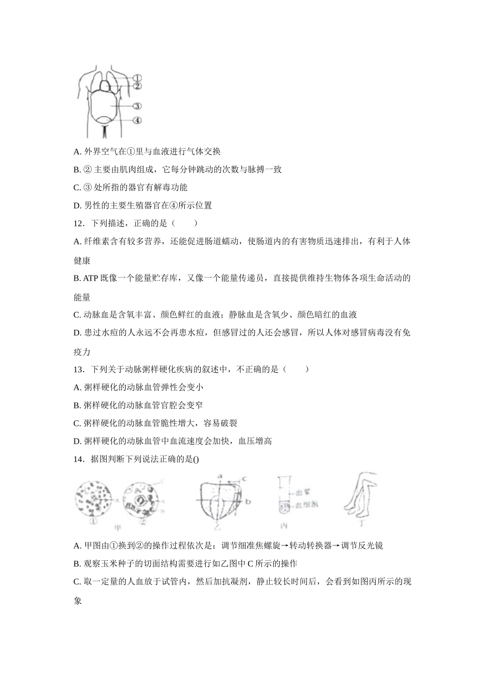 中考生物会考复习专项训练12：人体内物质的运输（基础版，含详解）.docx_第3页