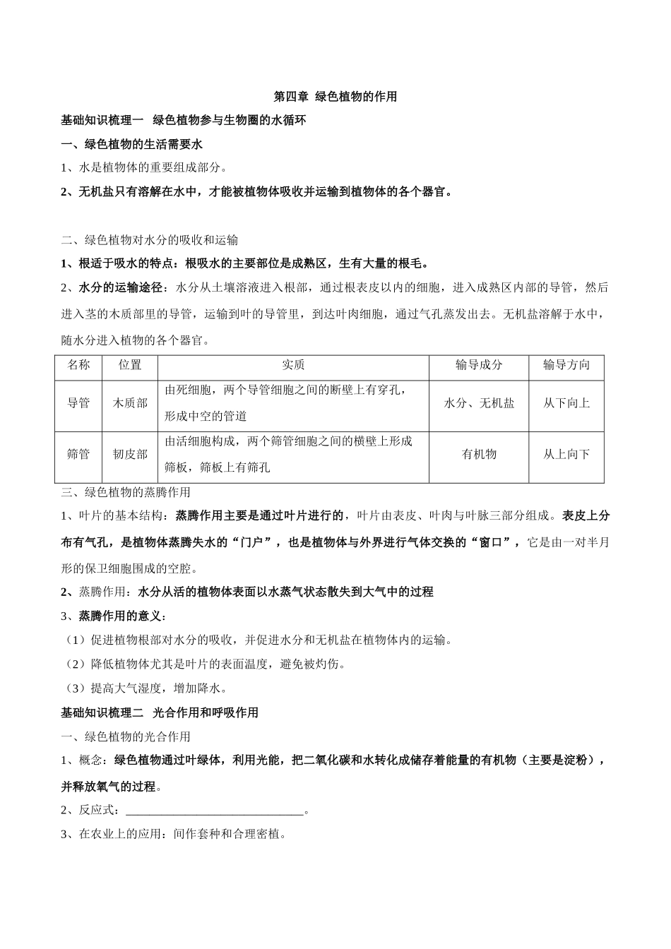 专题四 绿色植物的作用-2023年中考生物核心考点必背合集.doc_第1页