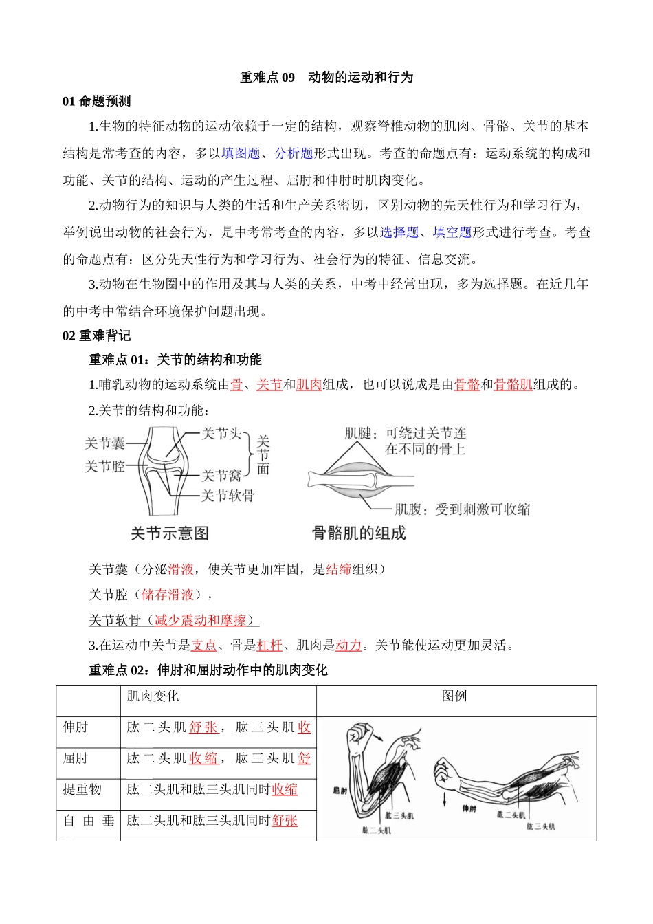 重难点09 动物的运动和行为_中考生物.docx_第1页