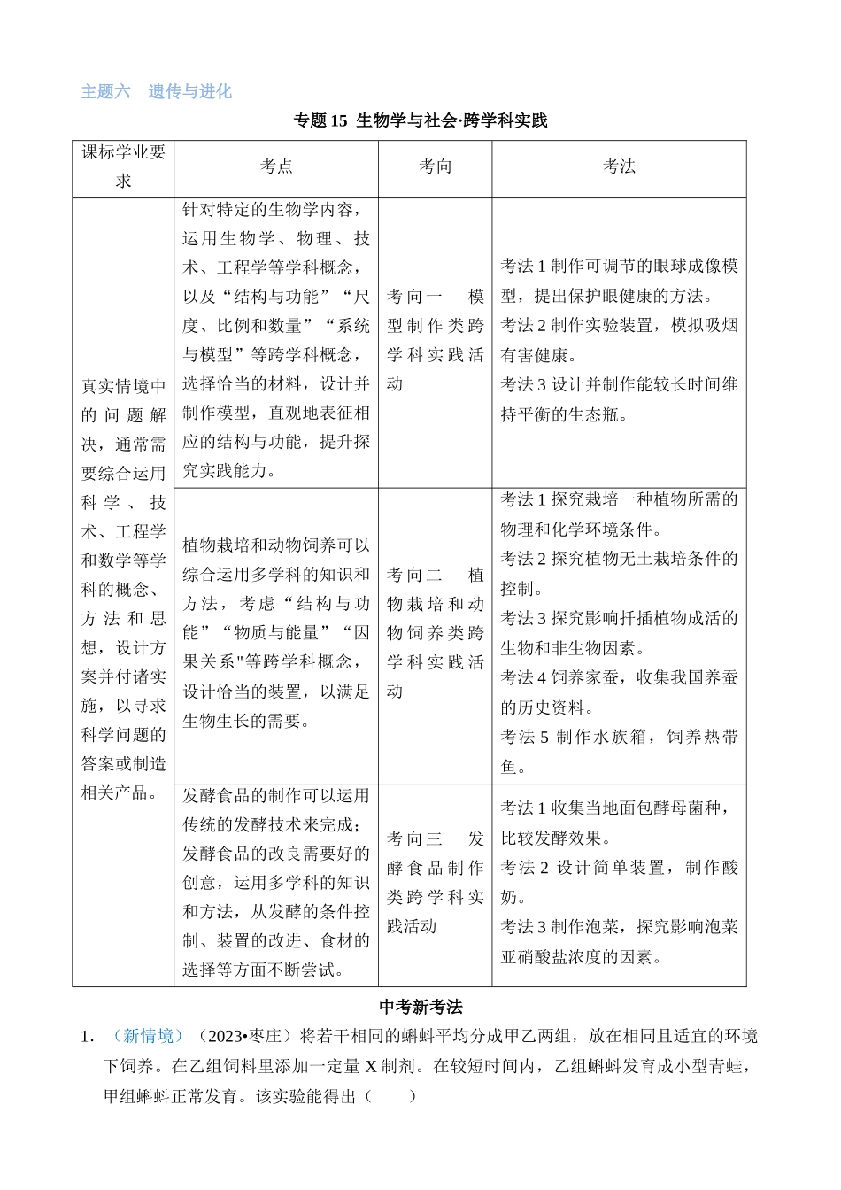 专题15 生物学与社会·跨学科实践_中考生物.docx_第1页