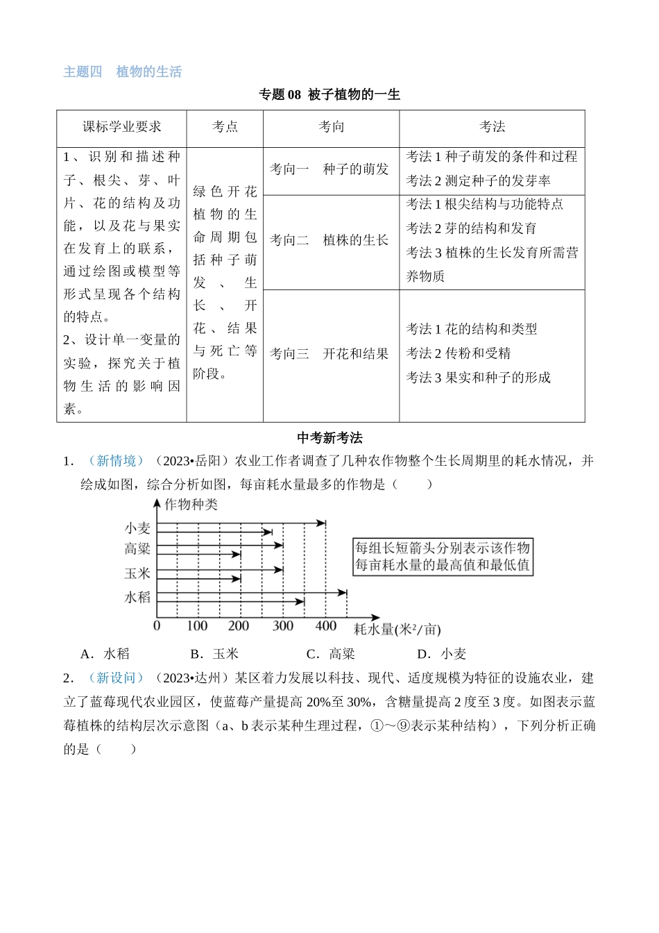 专题08 被子植物的一生_中考生物.docx_第1页