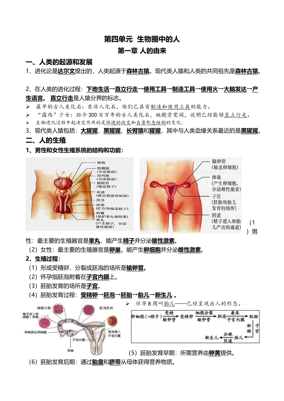 06+人的由来+人体的营养-2022年中考生物一轮复习核心考点必背知识清单.docx_第1页