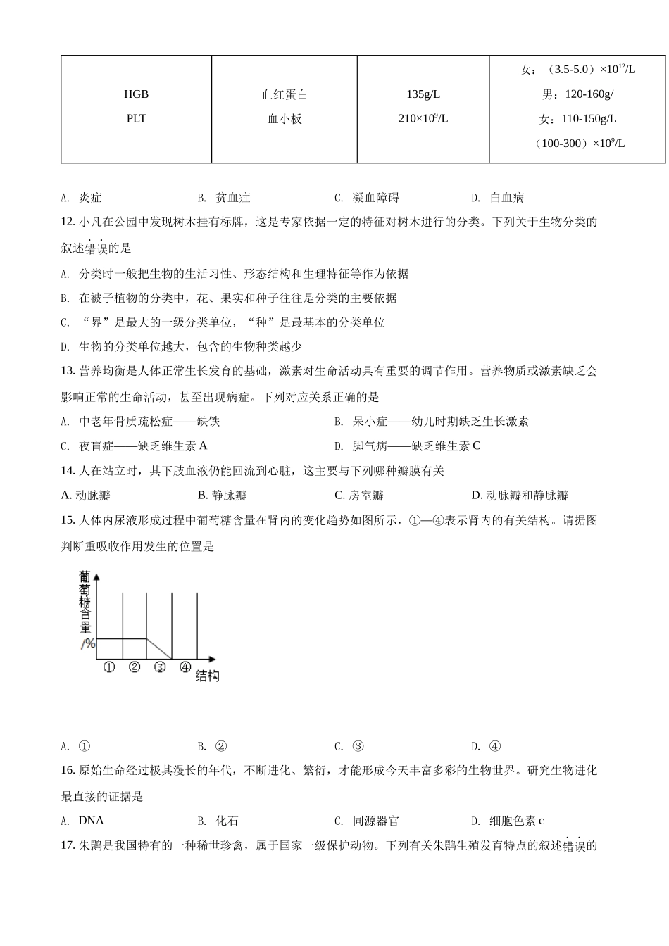 精品解析：2022年四川省广安市中考生物真题（原卷版）.docx_第3页