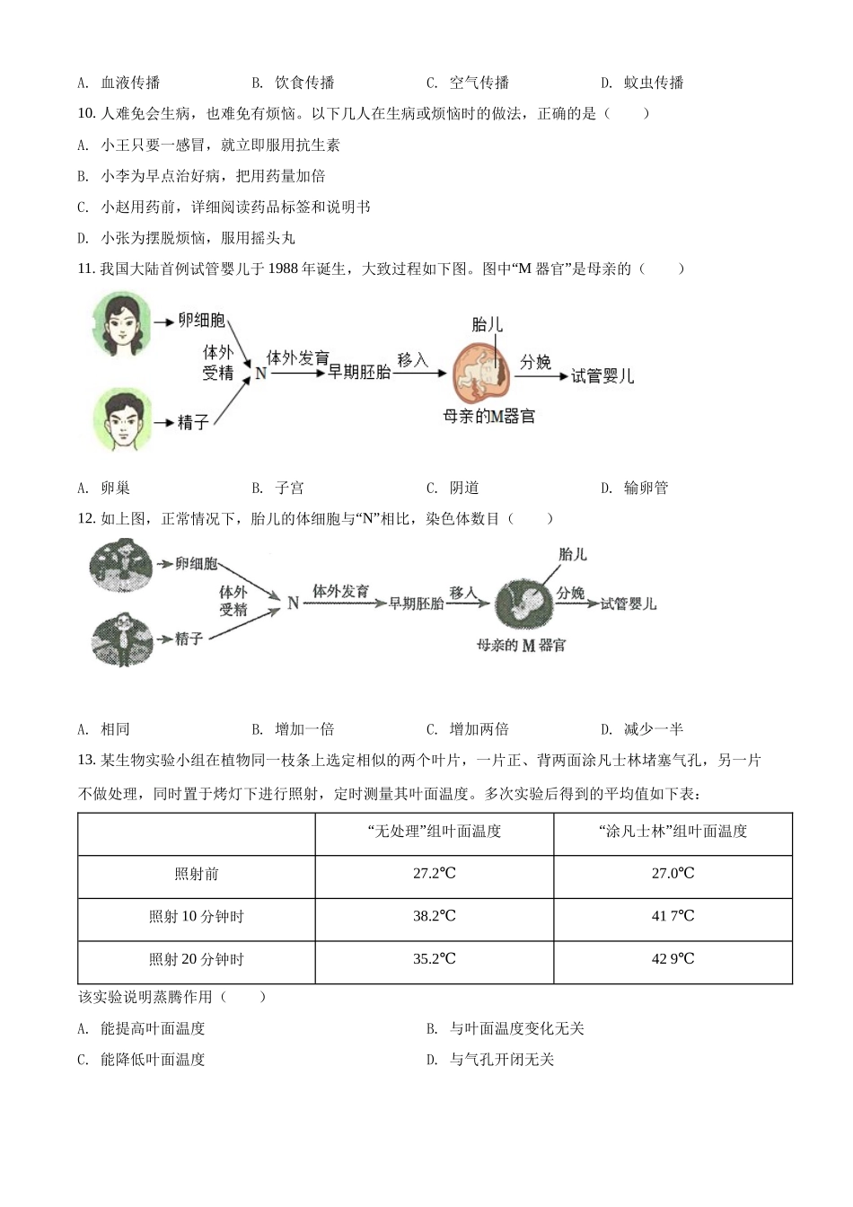 精品解析：2022年山西省阳泉市、长治市中生物真题题（原卷版）.docx_第3页