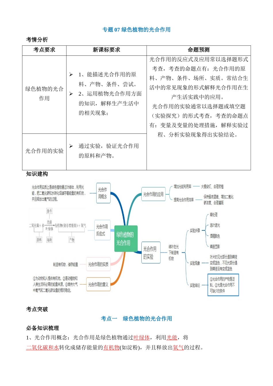 专题07 绿色植物的光合作用（讲义）_中考生物.docx_第1页