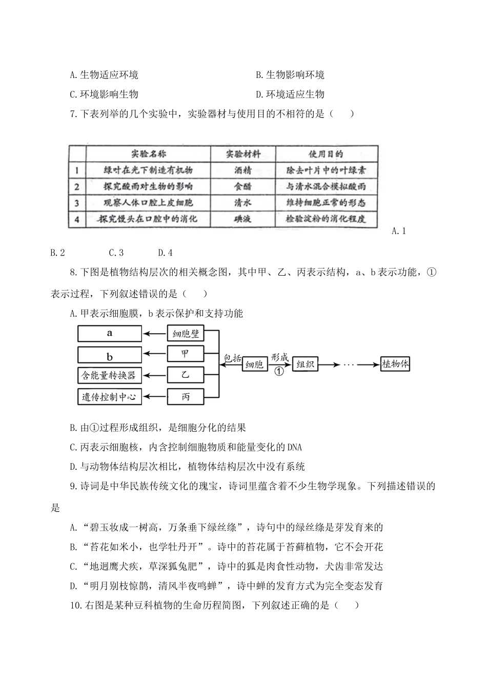 山东省泰安市2019中考生物模拟冲刺试卷.doc_第3页