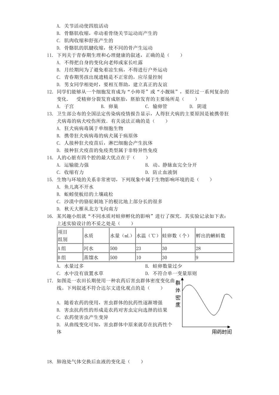 山东省日照市2019年中考生物全真模拟试卷（一）.docx_第2页