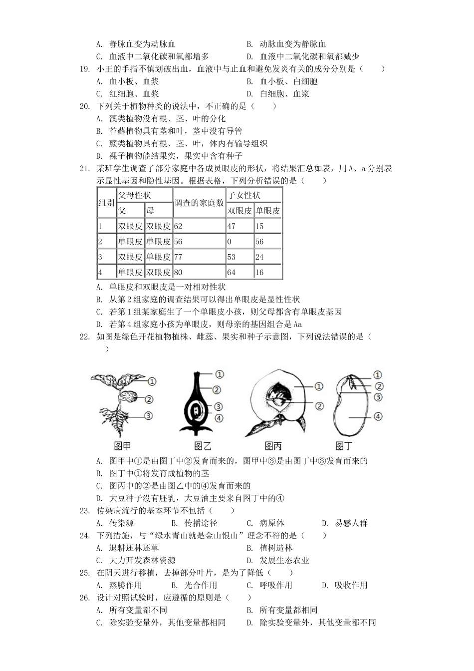 山东省日照市2019年中考生物全真模拟试卷（一）.docx_第3页