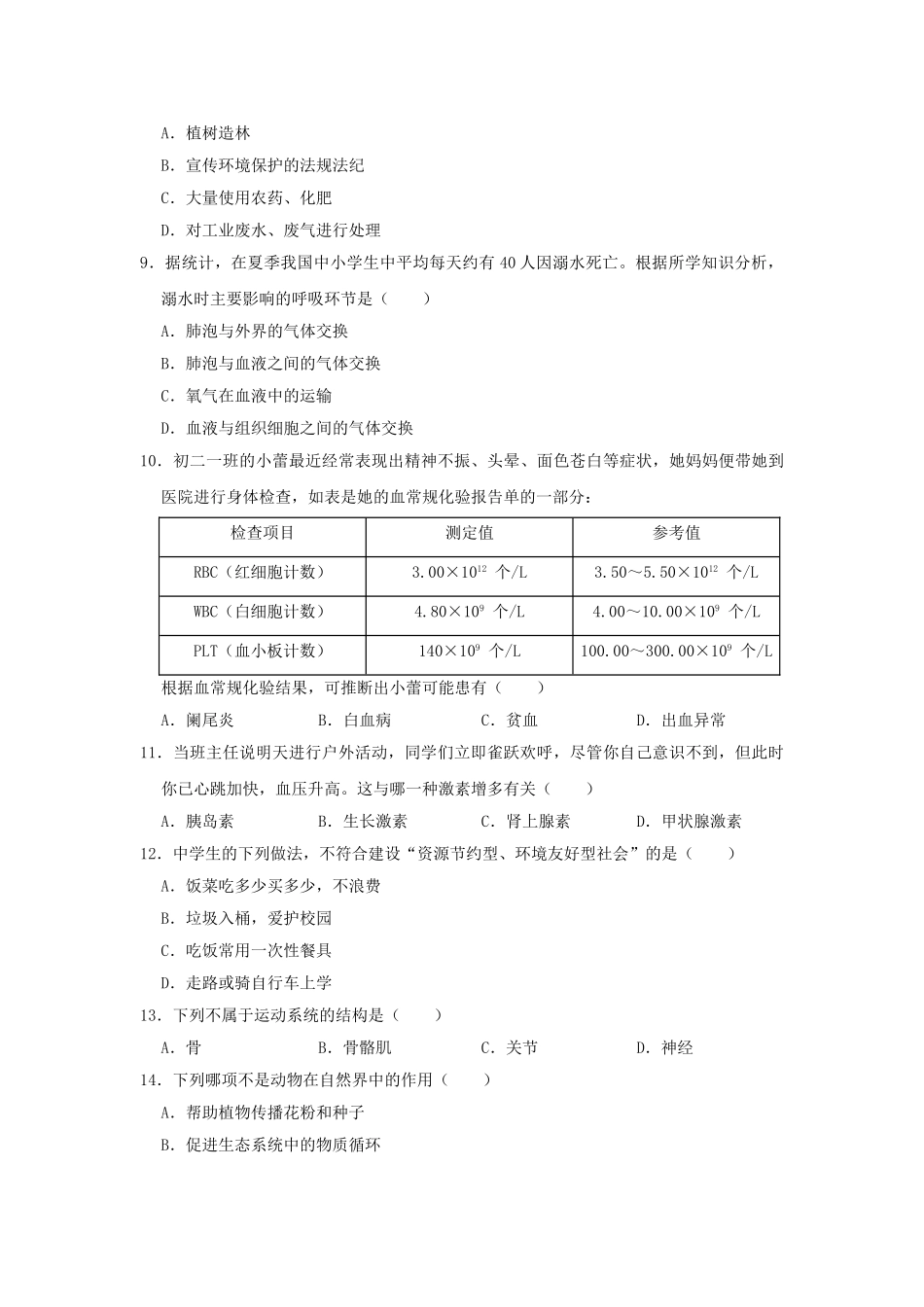 山东省聊城市临清市2019年中考生物一模试卷.doc_第2页