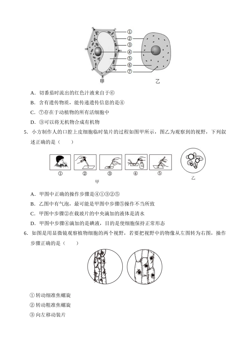 专题01 生物体的结构层次（测试）_中考生物.docx_第2页