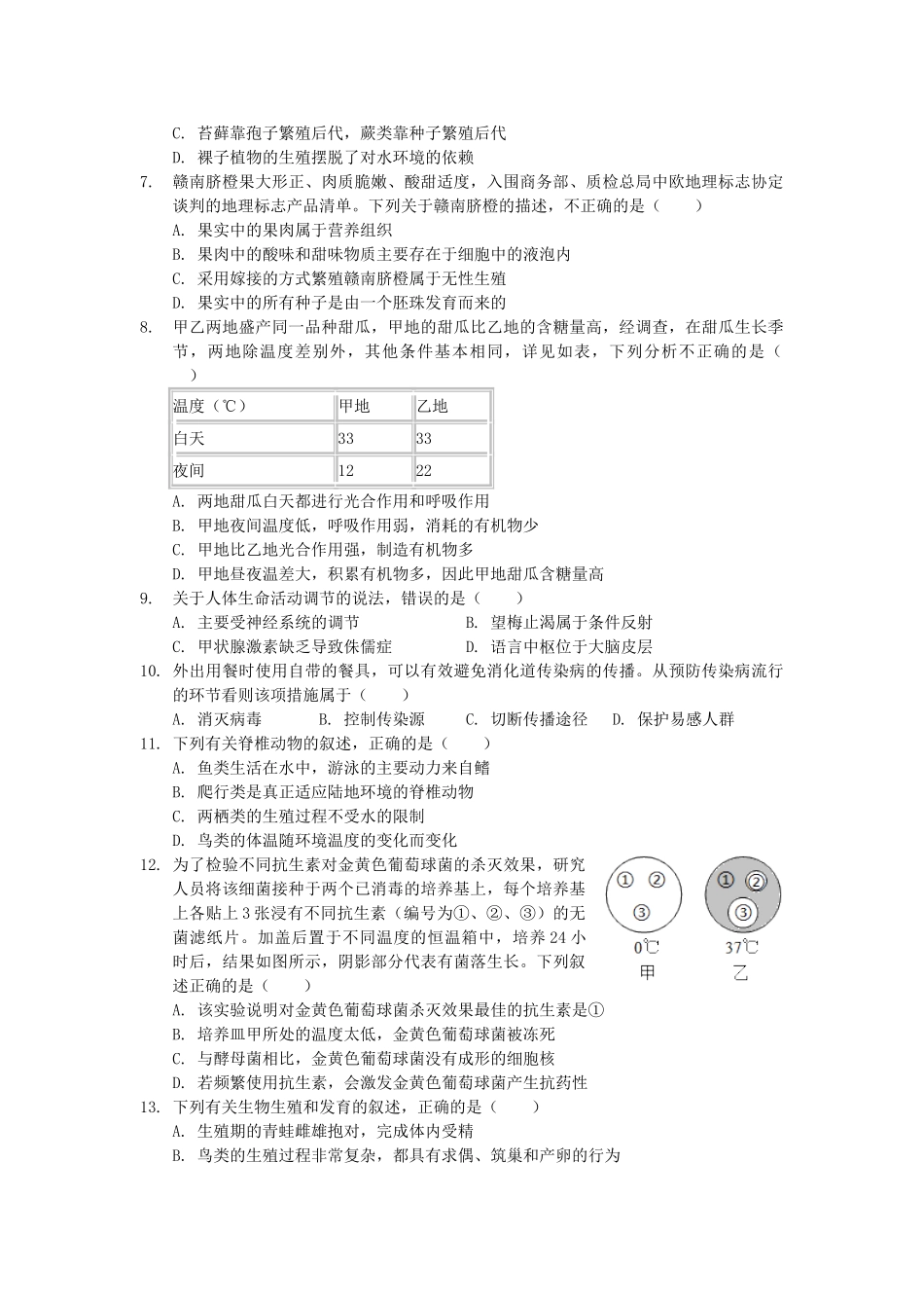 江西省2019年中招生物模拟试卷.doc_第2页