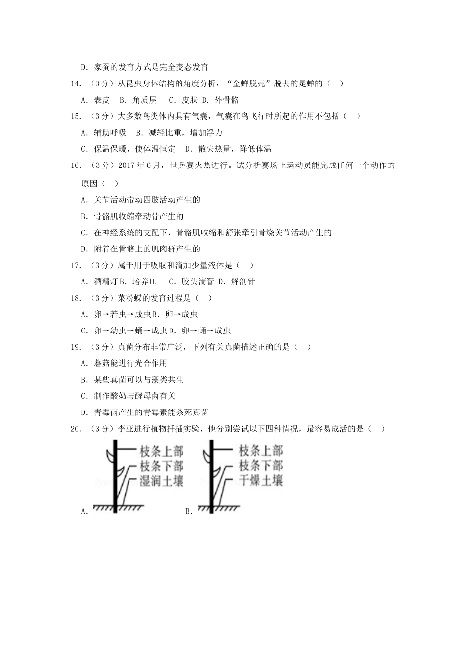 湖南省长沙市2019年中考生物仿真试卷（四）.doc_第3页