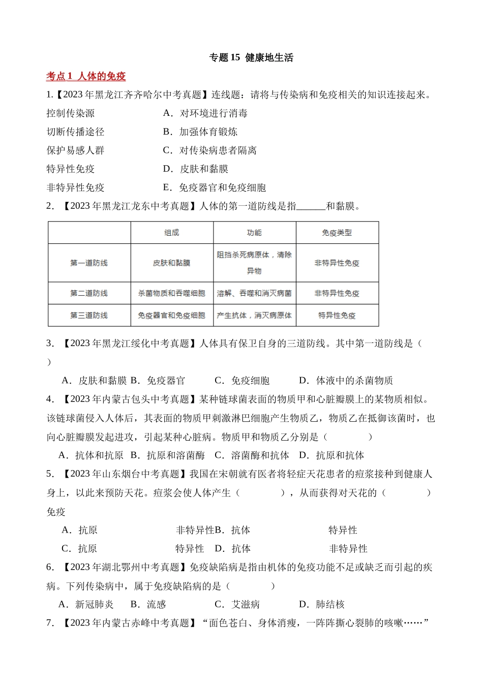 专题15 健康地生活（第2期）_中考生物.docx_第1页