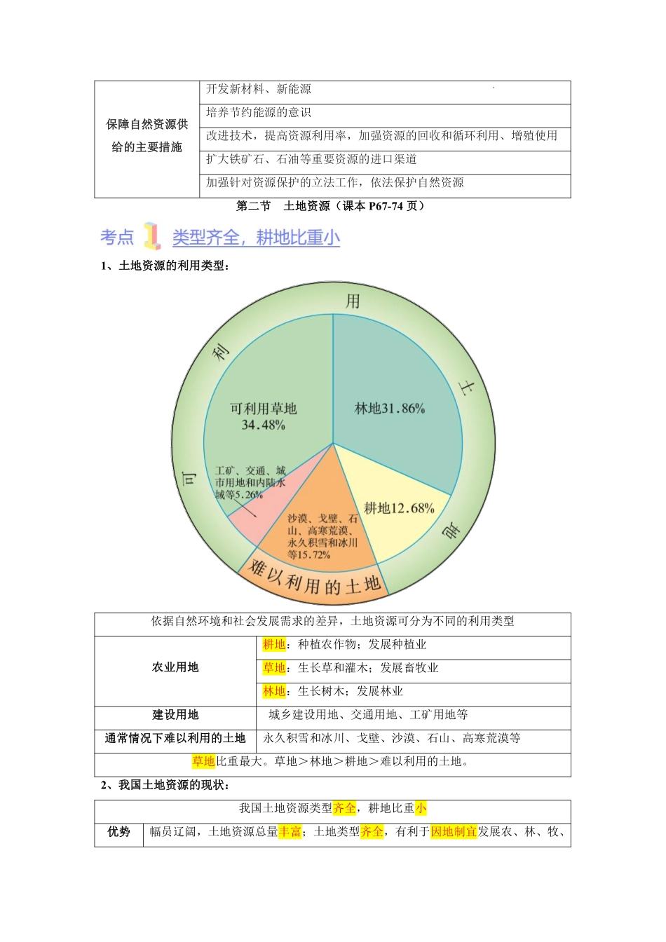 第三章  中国的自然资源（考点梳理卷）  （人教版）（解析版）_八年级上册_八年级上册.pdf_第2页