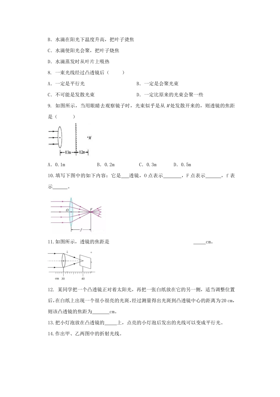 人教版八年级上册物理 5.1 透镜 同步练习_八年级上册_八年级上册.pdf_第2页