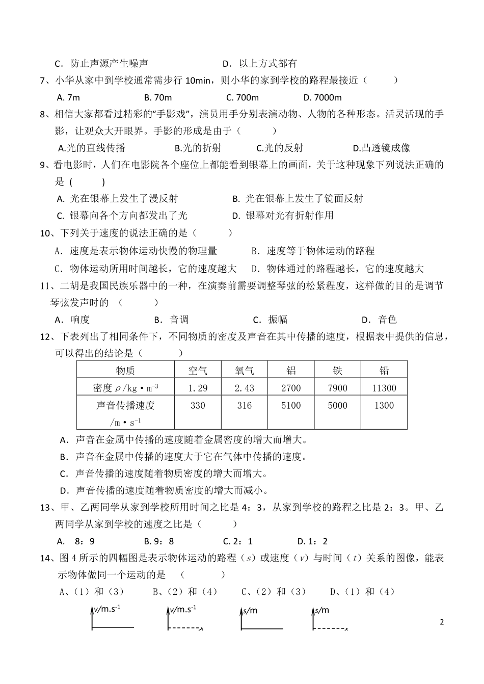 初二物理期末试题_八年级上册_八年级上册.pdf_第2页