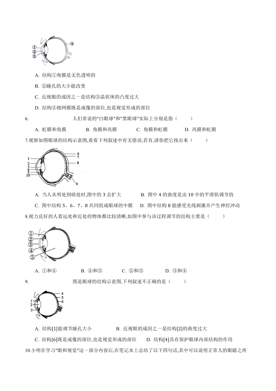 苏科版生物八年级上册 16.2 人体对信息的感知（1）同步练习_八年级上册_八年级上册.pdf_第2页