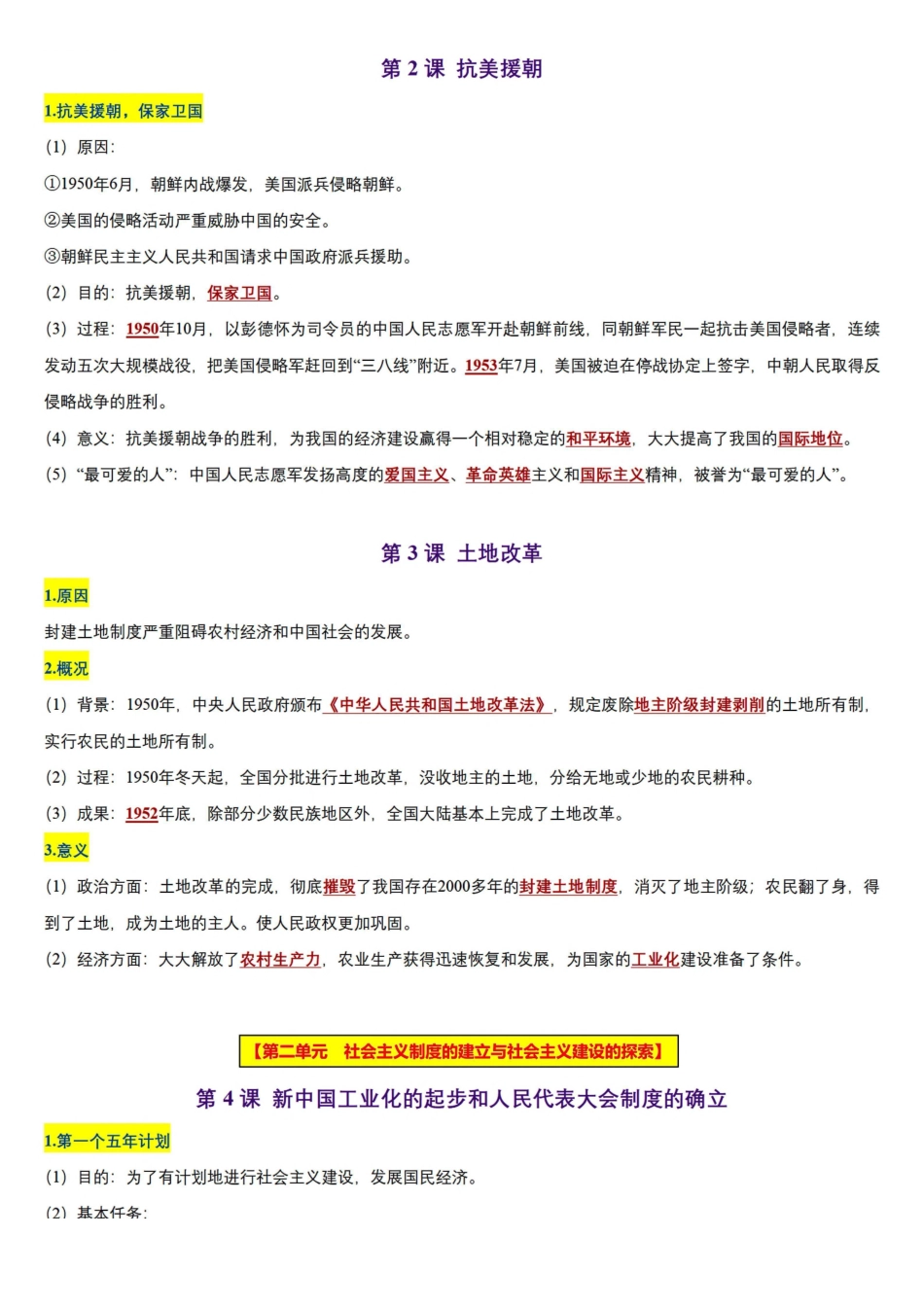 【八下历史】全册知识总结彩色版（背诵版）_八年级下册.pdf_第2页