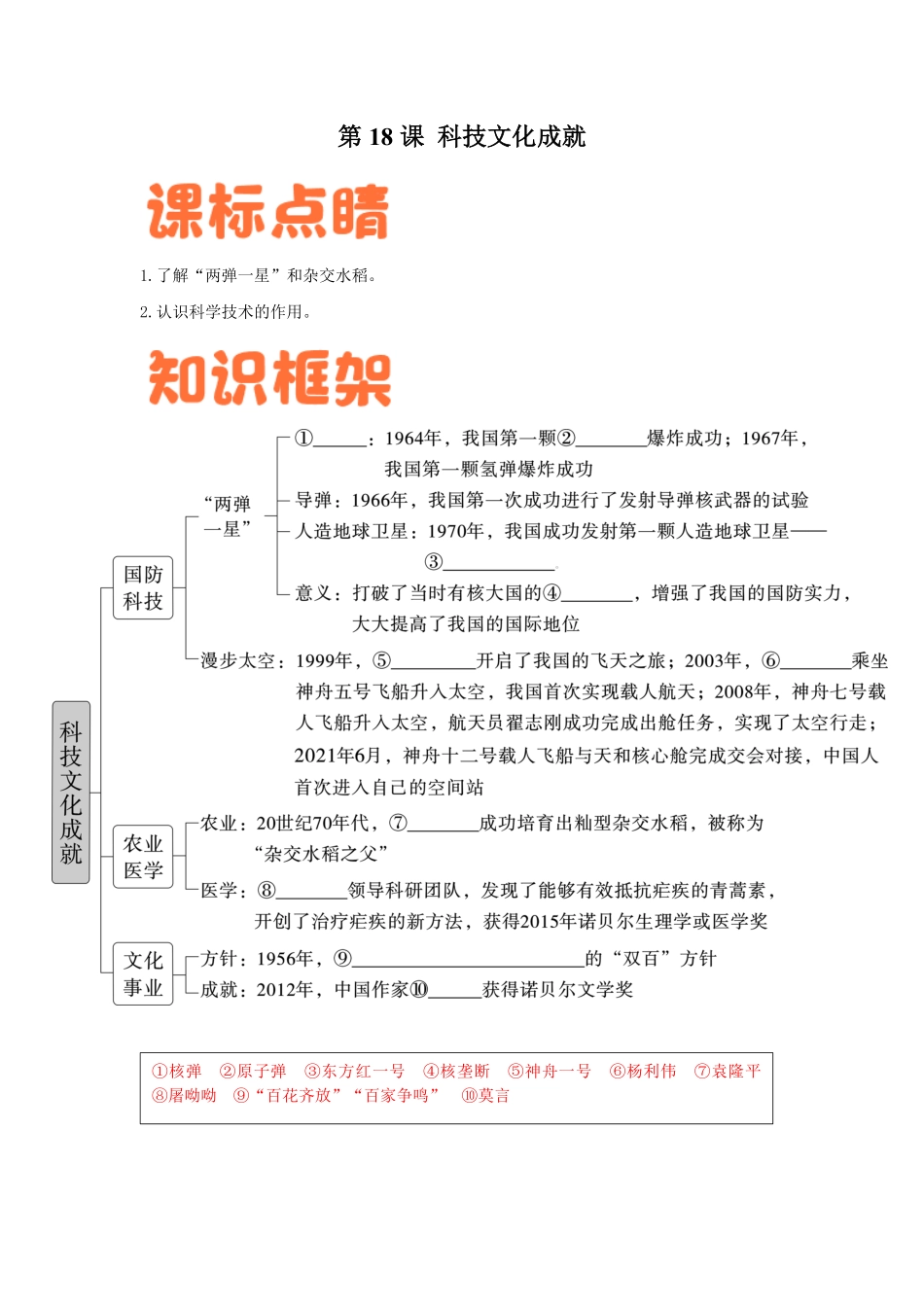 第18课 科技文化成就-八年级历史下册课后培优分级练（部编版）_八年级下册.pdf_第1页