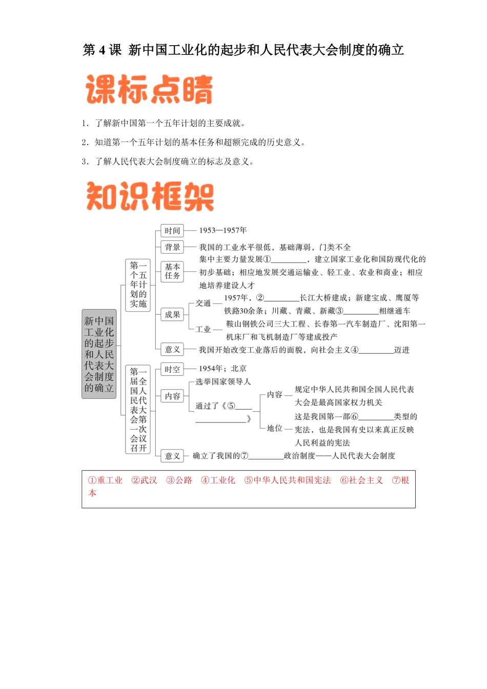 第4课  新中国工业化的起步和人民代表大会制度的确立-八年级历史下册课后培优分级练（部编版）_八年级下册.pdf_第1页