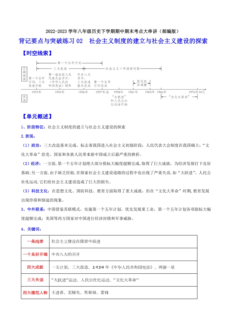 背记要点与突破练习02  社会主义制度的建立与社会主义建设的探索（原卷版）_八年级下册.pdf_第1页