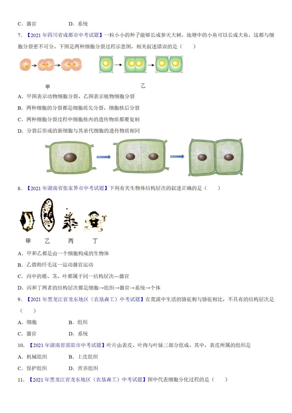 专题05 动、植物体的结构层次——中考真题_八年级下册_八年级下册生物.pdf_第2页