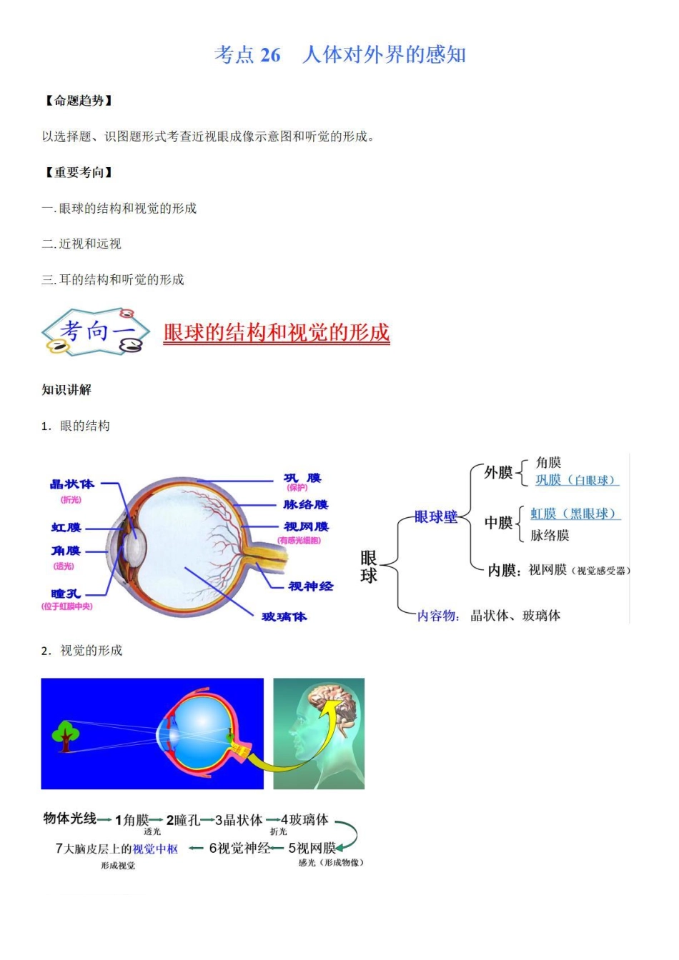 考点26人体对外界的感知-备战2022年中考生物（知识点+精练）_八年级下册_八年级下册生物.pdf_第1页