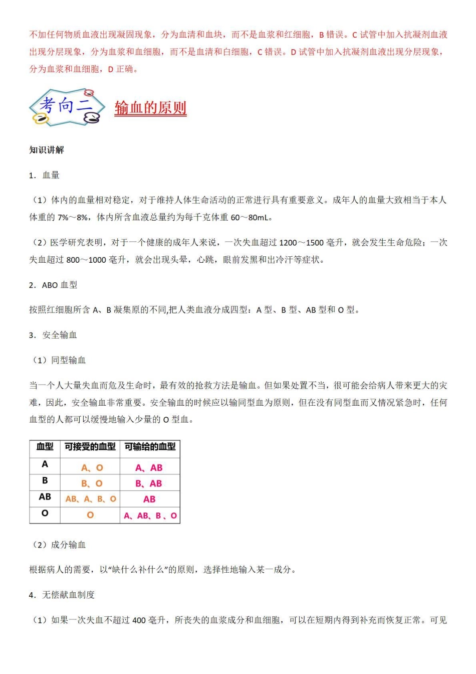 考点22 血液-备战2022年中考生物（知识点+精练）_八年级下册_八年级下册生物.pdf_第3页