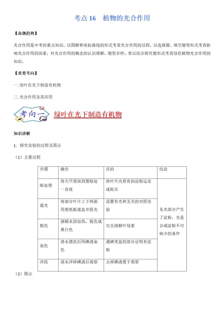 考点16 植物的光合作用-备战2022年中考生物（知识点+精练）_八年级下册_八年级下册生物.pdf_第1页