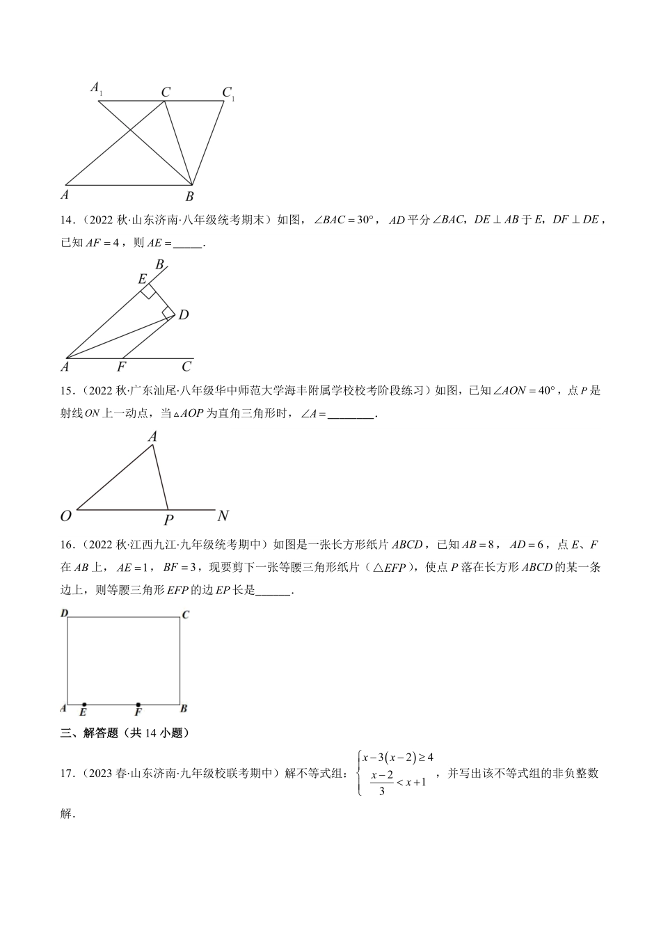 北师大版八年级数学下学期期中常考精选30题（原卷版）_八年级下册_八年级数学下册.pdf_第3页