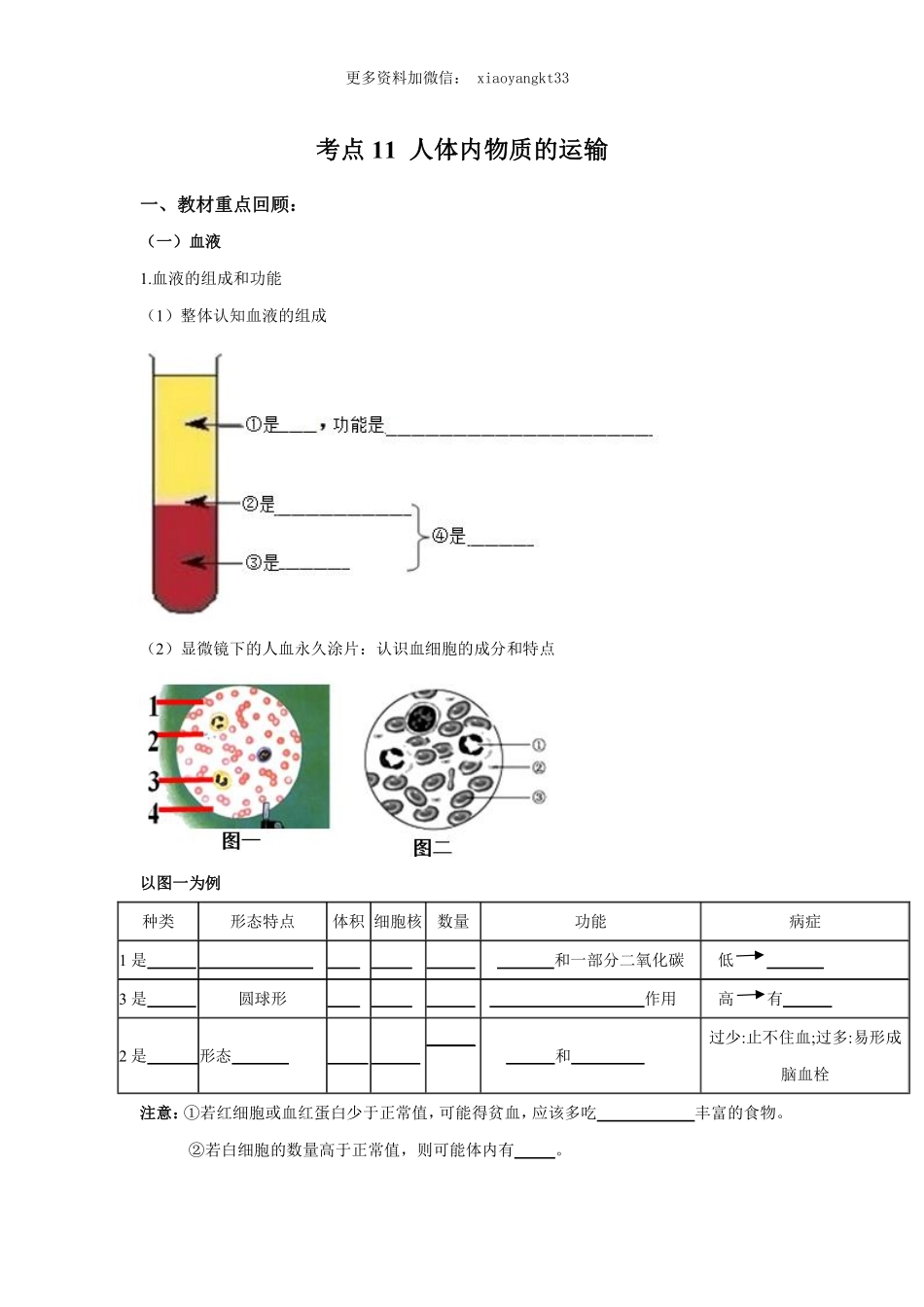 考点11 人体内物质的运输（原卷版）_八年级下册_八年级下册生物.pdf_第1页