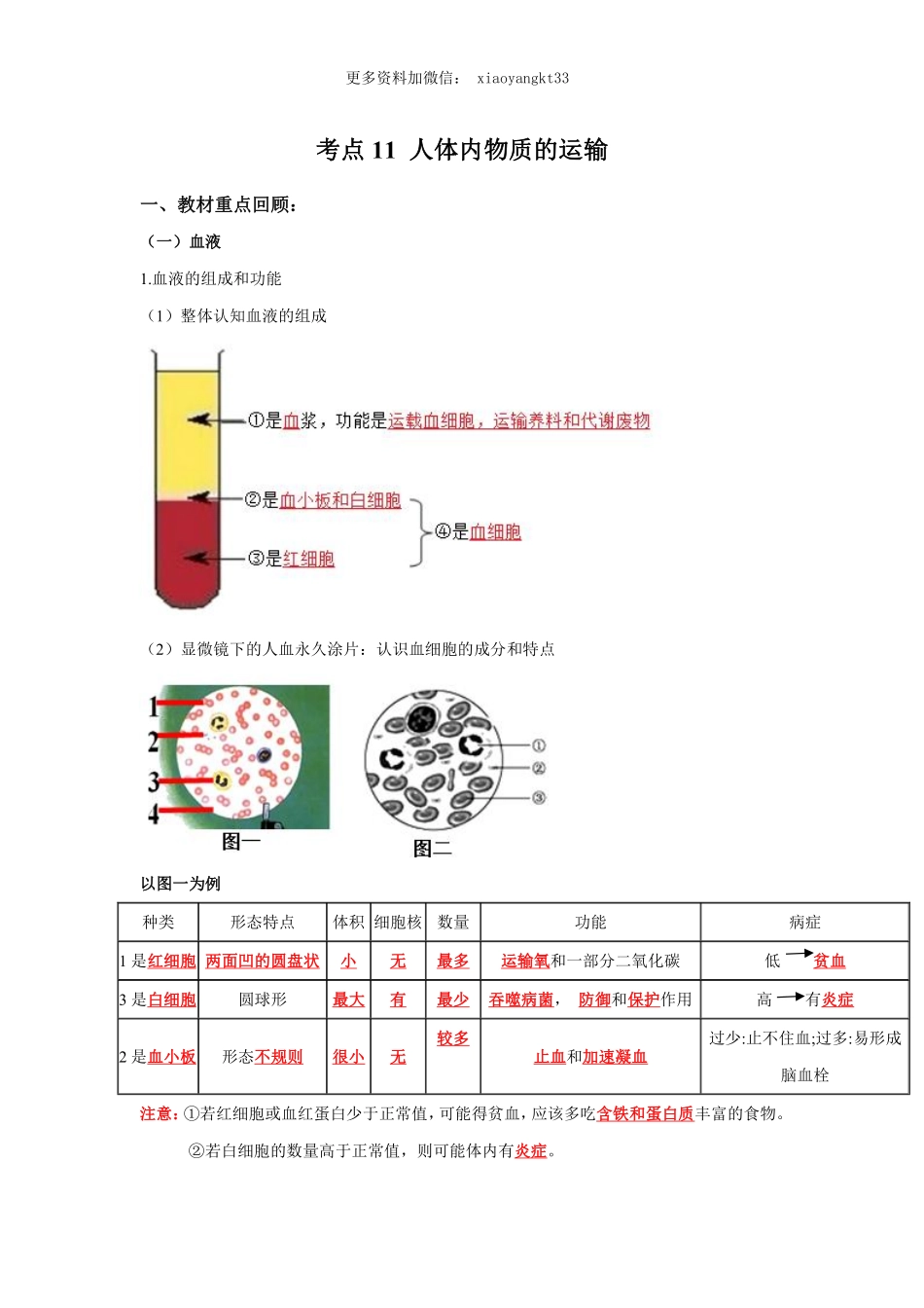 考点11 人体内物质的运输（解析版）_八年级下册_八年级下册生物.pdf_第1页