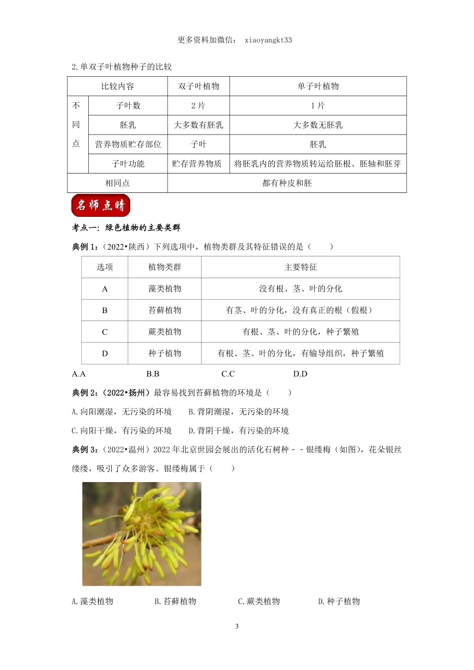 考点04 生物圈中有哪些绿色植物（原卷版）_八年级下册_八年级下册生物.pdf_第3页