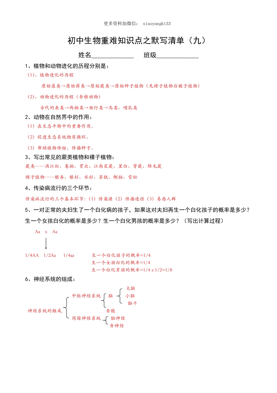 初中生物重难知识点之默写清单（九）-答案版_八年级下册_八年级下册生物.pdf_第1页