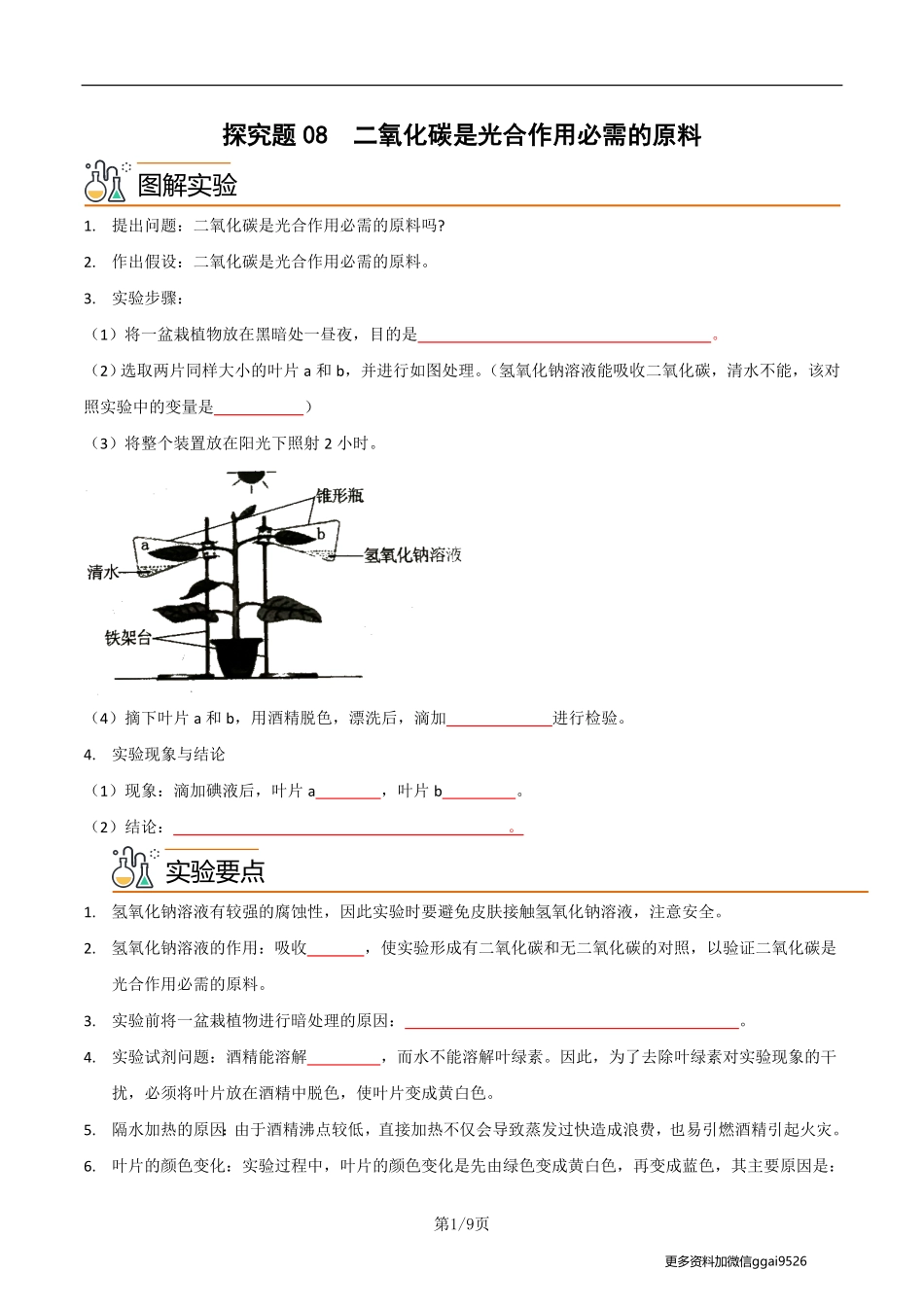 七上探究题08  二氧化碳是光合作用必需的原料--实验专攻（原卷版）_八年级下册_八年级下册生物.pdf_第1页