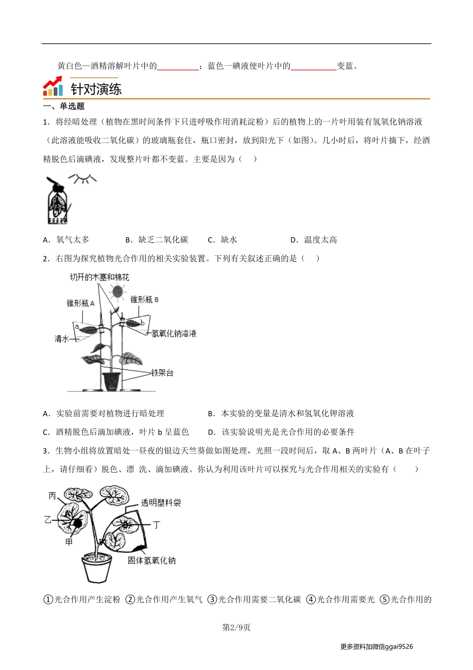 七上探究题08  二氧化碳是光合作用必需的原料--实验专攻（原卷版）_八年级下册_八年级下册生物.pdf_第2页