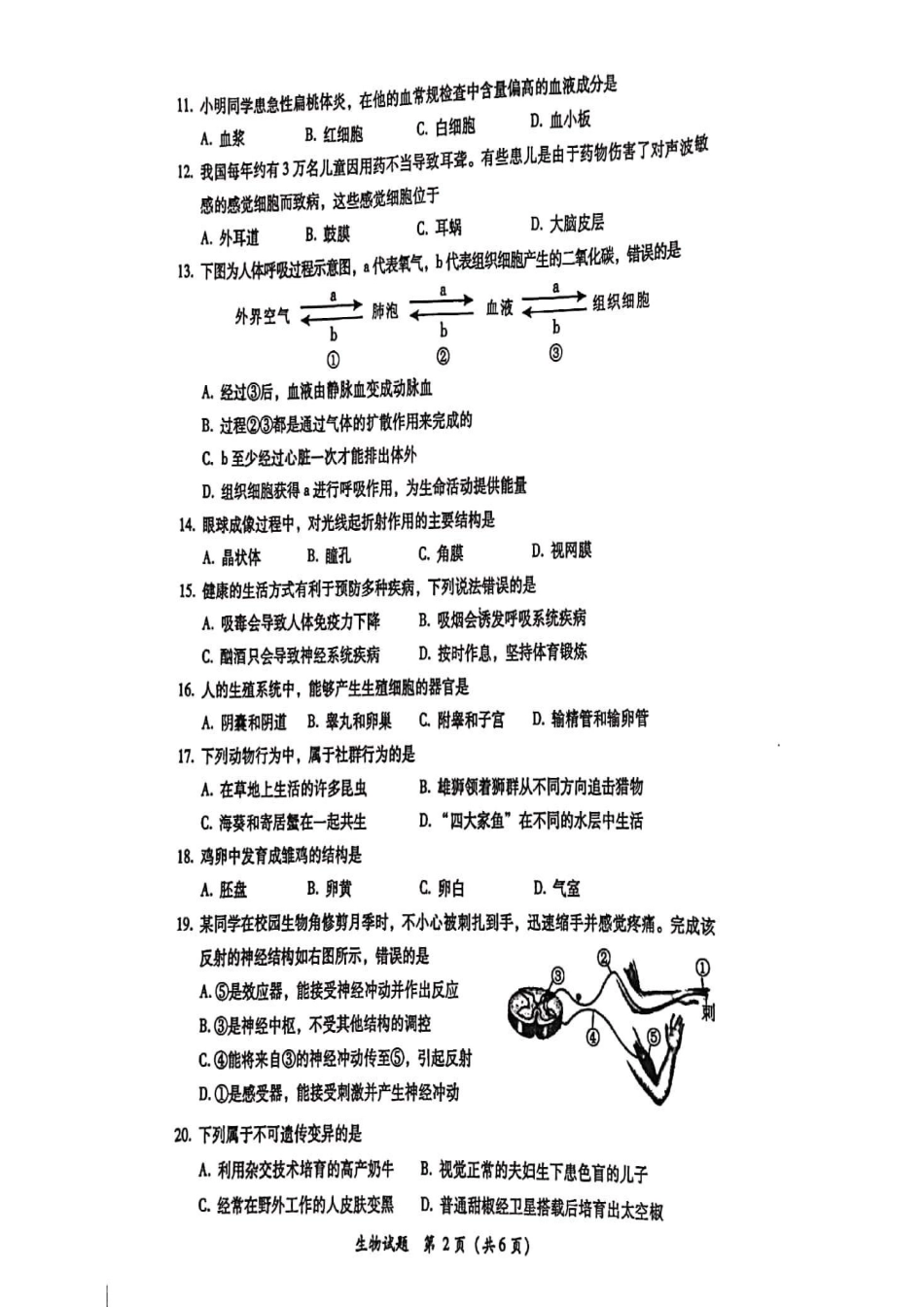 福建省莆田市2019年初中生物学业水平模拟试卷（pdf）_八年级下册_八年级下册生物.pdf_第2页