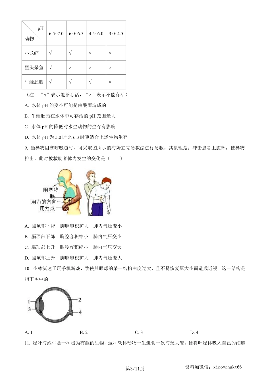 2023年四川省凉山彝族自治州中考生物真题（原卷版）_八年级下册_八年级下册生物.pdf_第3页