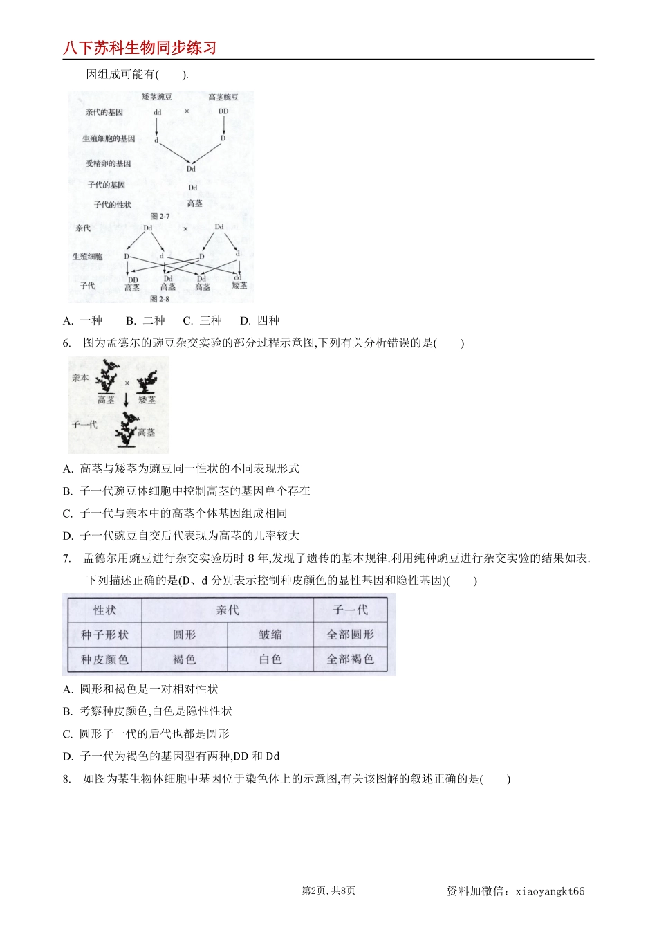 【苏科生物】22.1 生物的遗传第2课时--同步练习（原卷版）_八年级下册_八年级下册生物.pdf_第2页